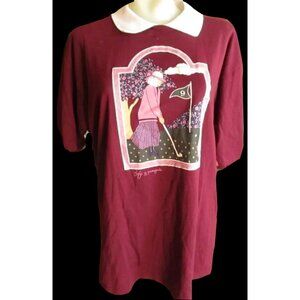 Vintage 1990s Womens Golfer T-shirt XL Collared Cottage Core Jerzees USA Purple